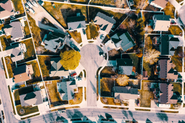 Overhead view of a neighbourhood